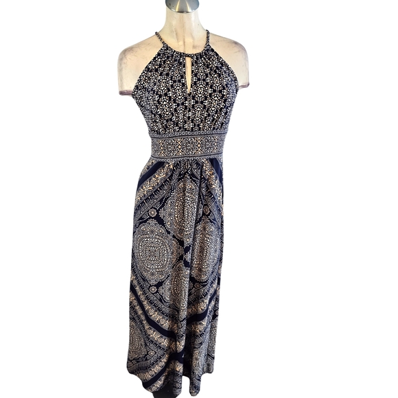 London Times Dresses & Skirts - London Times Size 4 Long Maxi Dress Blue Tan White Sleeveless